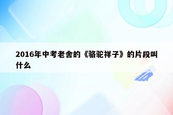 2016年中考老舍的《骆驼祥子》的片段叫什么