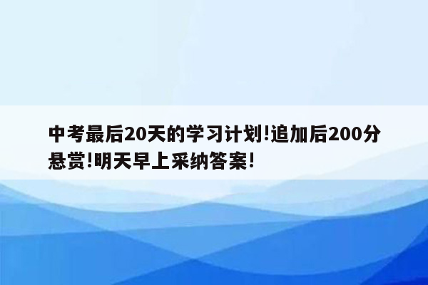 中考最后20天的学习计划!追加后200分悬赏!明天早上采纳答案!
