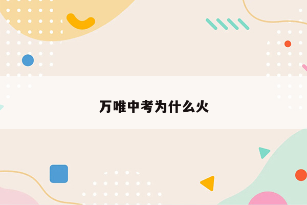 万唯中考为什么火