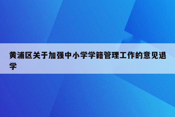黄浦区关于加强中小学学籍管理工作的意见退学
