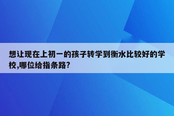 想让现在上初一的孩子转学到衡水比较好的学校,哪位给指条路?