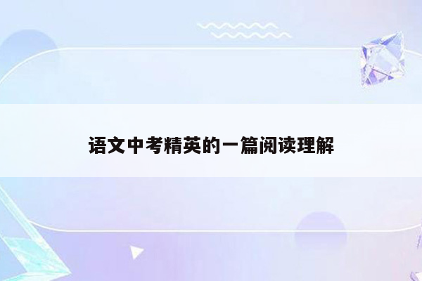 语文中考精英的一篇阅读理解