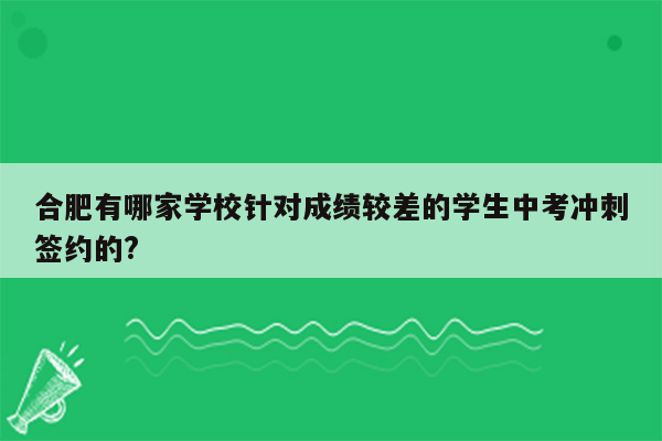 合肥有哪家学校针对成绩较差的学生中考冲刺签约的?