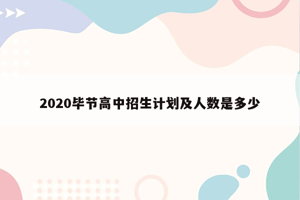 2020毕节高中招生计划及人数是多少