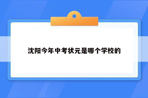 沈阳今年中考状元是哪个学校的