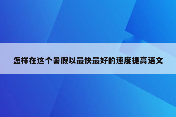 怎样在这个暑假以最快最好的速度提高语文