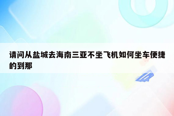请问从盐城去海南三亚不坐飞机如何坐车便捷的到那