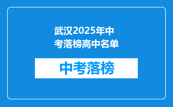 武汉2025年中考落榜高中名单