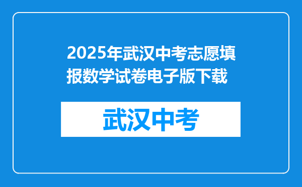 2025年武汉中考志愿填报数学试卷电子版下载